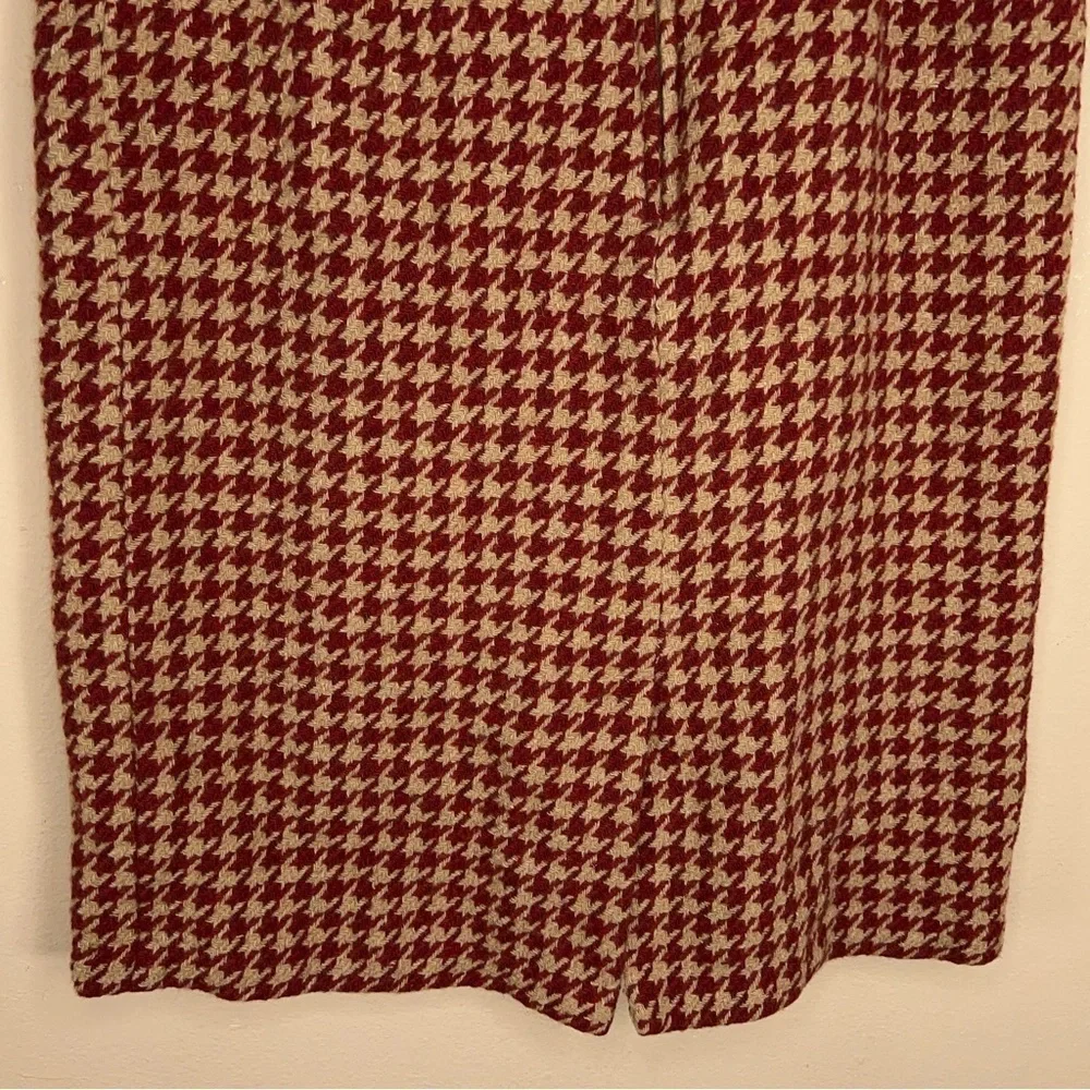 SIZE 10 VINTAGE A GIANNETTI WOOL SKIRT HOUNDSTOOTH BEIGE RED ACADEMIA